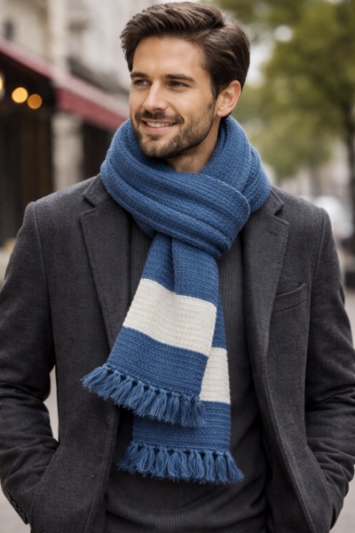 Muffler for Men hand knitted by wool Grey color