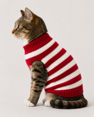Cat Sweater, Pet Sweater,Warm,Wool, Size Back Length 14 inch X Chest Circumference 16 inch X Neck Circumference 12 inch. (Red and Off-White)
